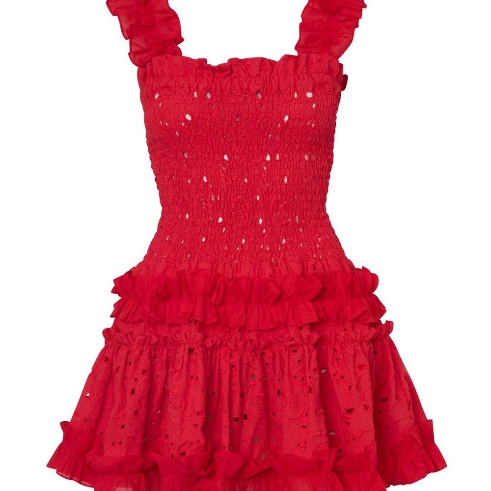 Ruffled Red Smocked Mini Dress - Picture 3 of 4